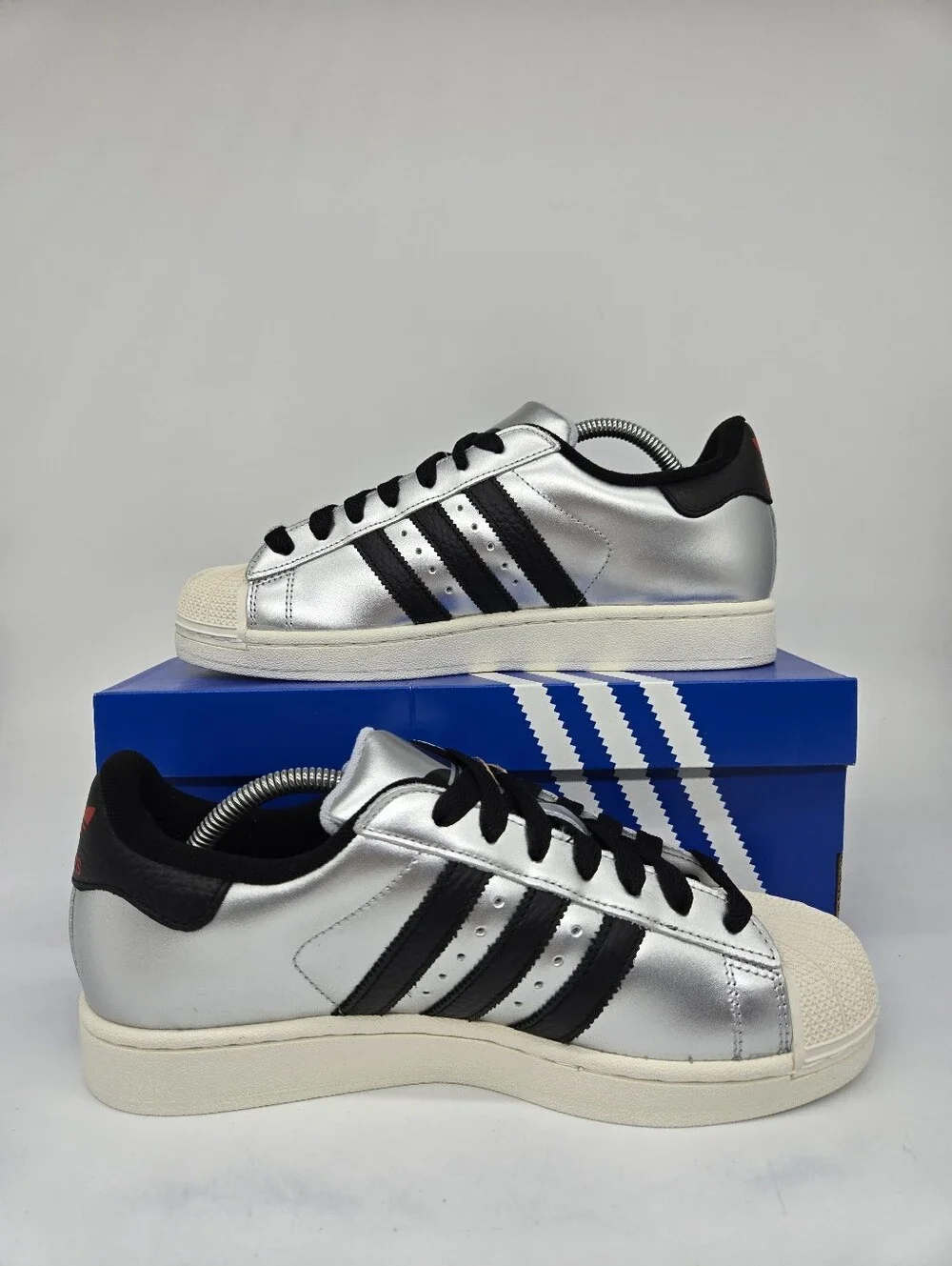 adidas Women's Superstar II KI2005 Silver Metallic Black Shoes Size 9